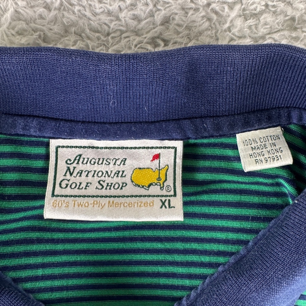 Augusta National Golf Shop Masters Polo Shirt Mens XL Green Navy Striped Cotton - Picture 4 of 8